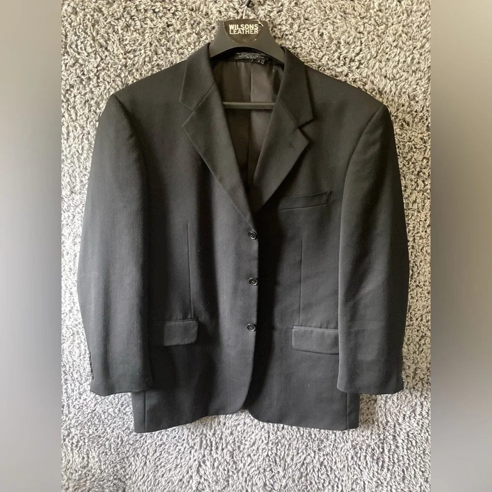 Jones New York Suit Men 43 R Black Golden Twist Wool USA Made Vtg